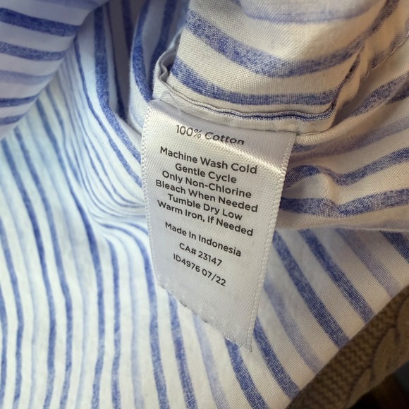 Talbots Popover Blouse 3X Plus 100% Cotton Blue White Striped Resort Collared - Picture 4 of 6